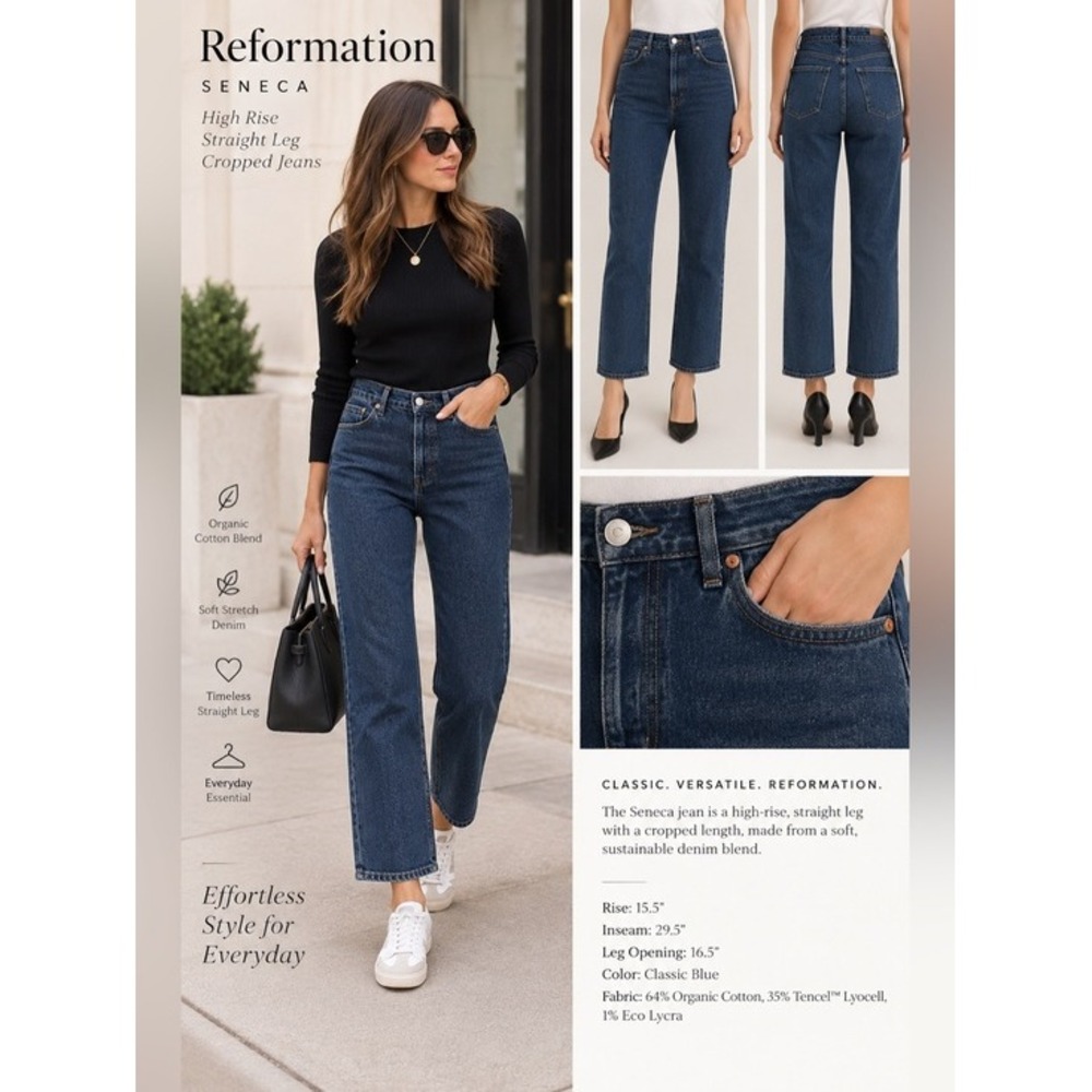 Reformation Seneca High Rise Straight Leg Jeans - Classic Blue